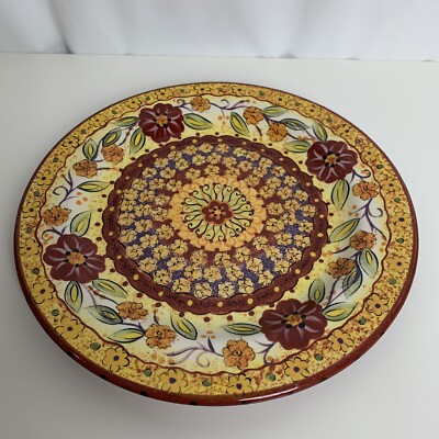 Pier 1 Imports Helena Dinner Plate Hand Painted Pre Owned Multicolor-image