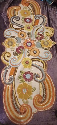 Pier 1 Imports Beaded/Embroidered Multicolor Table Runner  47”x 15”-image