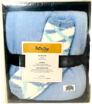 Soft & Cozy Company Throw Blanket & Pair of Socks SKY BLUE Brand New in Package!-image
