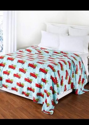  Ultra Soft Cozy Warm Fleece King Red Truck Bed Blanket-image