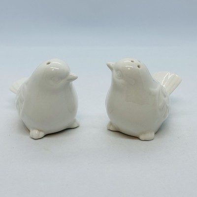 Pier 1 Imports White Love Birds Ceramic Salt and Pepper Shakers Embossed Design-image