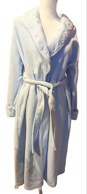 Vtg Vanity Fair Soft & Cozy Baby Blue Long Tie Robe House Coat With Piping  Med-image