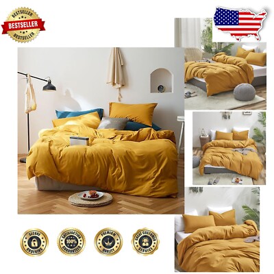 Modern 3-Piece Mustard Yellow Microfiber Bedding Set - Cozy Comfort for All Ages-image