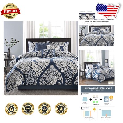 7-Piece Vienna Indigo Comforter Set in California King - All-Season Cozy Bedding-image