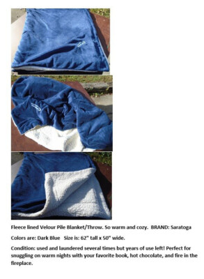 SARATOGA Fleece lined Pile Blanket / Throw 62 x 50 Great for snuggling on couch!-image