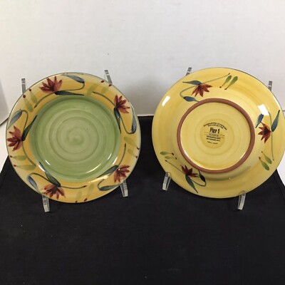 Pier 1 One Imports Elizabeth Salad Plates Floral Swirl Green Yellow 8” Lot of 2-image