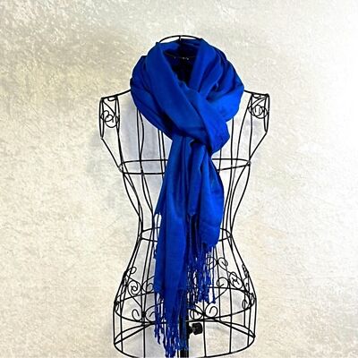 Womens BLANKET SCARF with Fringe Very Soft Bright Blue Large Rectangle-image