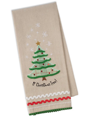 Brand new 100% cotton embellished Christmas tree dish towel 18