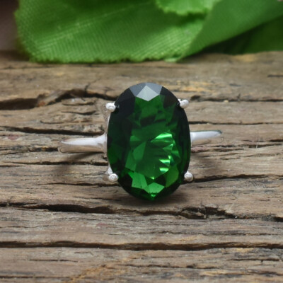 Astonishing Green Diopside Gemstone 925 Sterling Silver Handmade Ring All Size-image