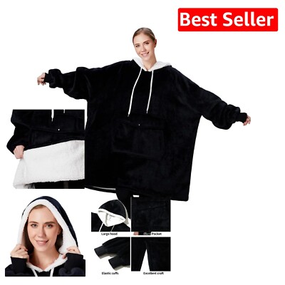 Reversible Wearable Hoodie Sweatshirt - Cozy Black with Storage Pockets-image
