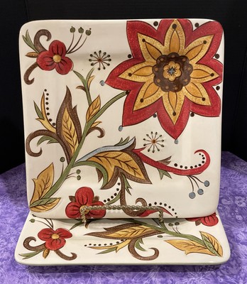 Pier 1 Imports Carynthum Floral Square Salad Luncheon Plates Plate 9” Set of 2-image