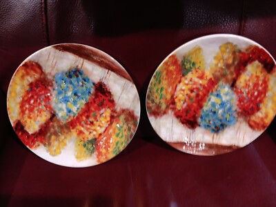 PIER 1 IMPORTS LIVELY TREES (Set Of 2) Luncheon Plates Impressionist Fall 9”-image