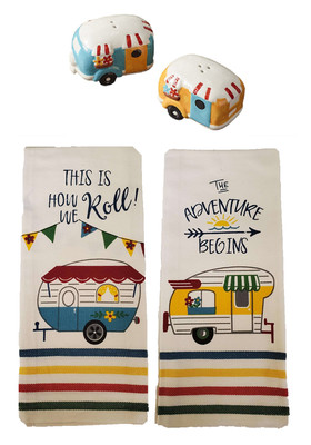 4 Piece Vintage Camper Kitchen Decor Set, Towels and Salt Pepper Shakers-image