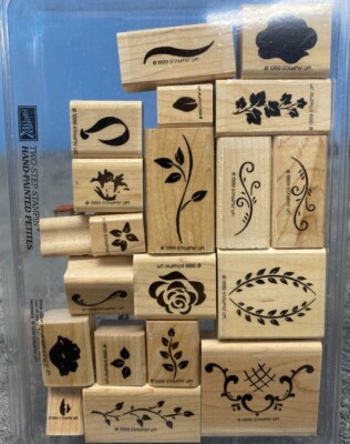 VTG Stampin Up 1999 Lot Small Vine Boarder Frame Corner Rose Flower Leaf Wind-image