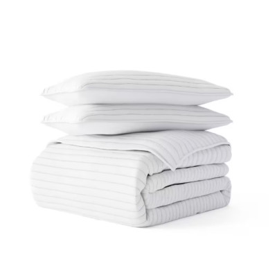 Becky Cameron Full/Queen Stripe Stitch Quilt Set Shams 3-Pcs Microfiber White-image