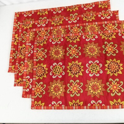 Pier 1 Estrella Placements Set 4 Floral Stripe  Red 13