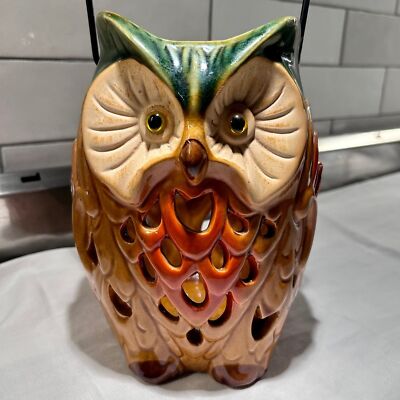 Design Imports Rustic Tall Owl Cutout 5.5” x 7.5” Stoneware Decorative Lantern-image