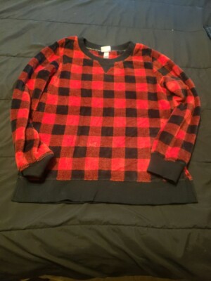 Wondershop Women's Medium Red Plaid Pullover Sleepwear Basic Cozy Soft Sweater-image