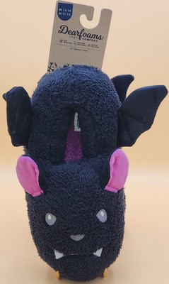 NEW Dearfoams Plush Cozy Comfort Bat Closed Slippers Unisex ~ W 13-14/M 11-12-image