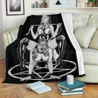 Satanic Pentagram Satanic Cross Demon Erotic Blanket Black And White-image