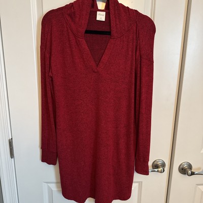SOMA LONG SLEEVE COZY MARLED RED AND BLACK HOODED TUNIC TOP - SZ MEDIUM-image