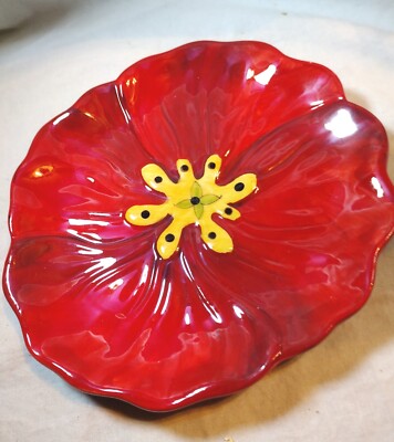 Pier 1 Imports Hand Painted Earthenware Red Floral Design   7