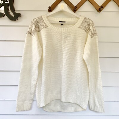 The Limited Cream Rhinestone Shoulder Sweater NEW size Medium Casual Knit-image