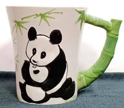 Pier 1 Imports Panda Bear Mug Raised 3D Bamboo Coffee Tea Cup 16 oz-image