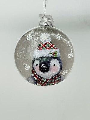 Raz Imports North Pole Friends Penguin  5.50” Glass Disc Ornaments New 🎄-image