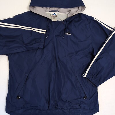 Vintage Adidas Men's Size Large Windbreaker Hooded Three 3 Stripe Vent Y2K Baggy-image
