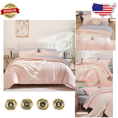 Contemporary 7-Piece Full Comforter Set with Vertical Stripes - Cozy & Soft-image