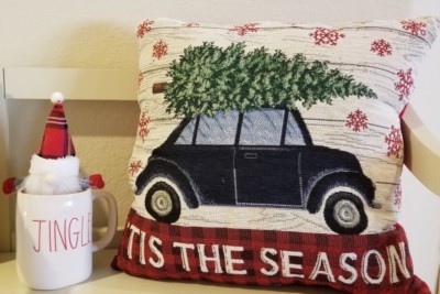 NEW! RUSTIC RED PICKUP TRUCK, DOG DRIVING, RUSTIC TRUCK PILLOWS 17 X 17