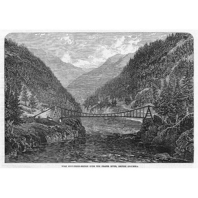 CANADA Suspension Bridge Over the Fraser River British Columbia - Old Print 1866-image