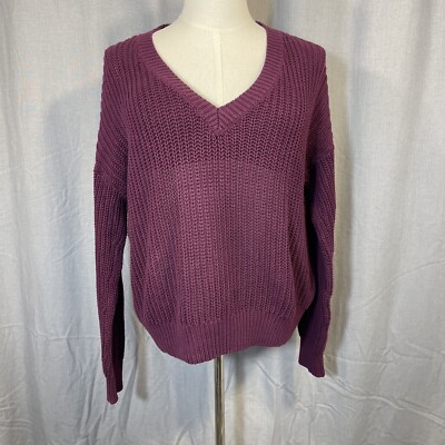 Victoria's Secret loose Knit VNeck Sweater Women M Plum Cozy Oversized Relaxed-image