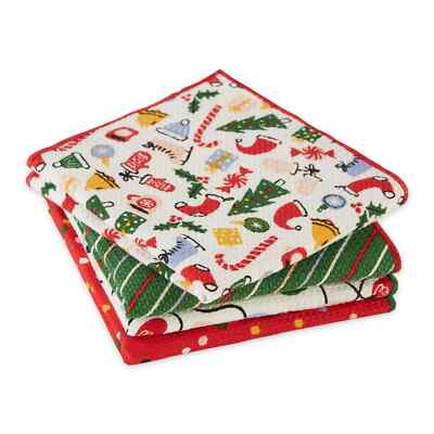DII Christmas Holiday Vibes Waffle Dishcloths ~~ Set of 4 ~~-image
