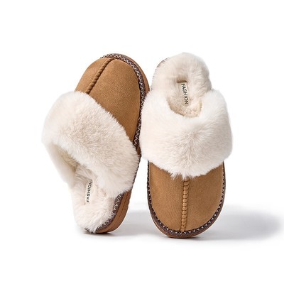 Women 's Fuzzy Lined House Slippers Warm Winter Indoor Outdoor Slip On Shoes-image