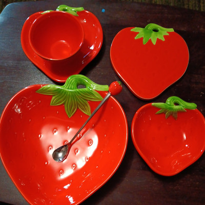 Vintaga Strawberry Fruit Bowl, jam bowl,  teacup wall plate Pier 1 imports-image