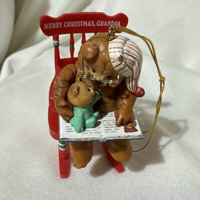 Vintage Enesco Import Papa TEDDY BEAR & Baby Rocking CHAIR M Gilmore Design 1988-image