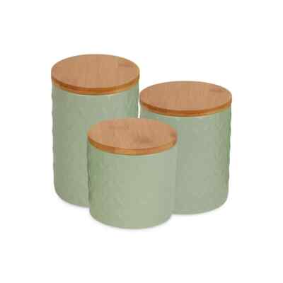 Design Imports Jadeite Matte Retro Vine Texture Ceramic Canister Set/3-image