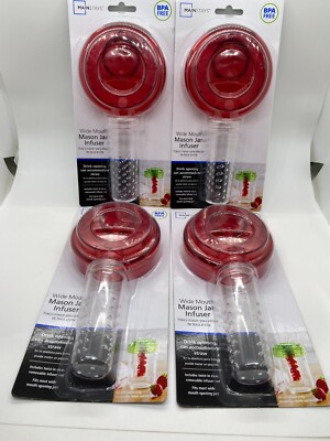Infuser For Wide Mouth Mason Jar Drink Opening New in Pack Red (4 Packet)-image