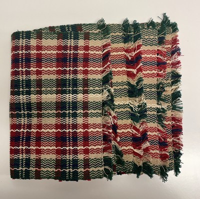 Set Of 4 Pier 1 Imports Placemats Plaid Fringe Red, Blue, Green 13x19 Cotton-image