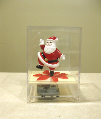 Vintage Christmas Musical Wind Up Santa, Dancing Spins In A Lucite Box Hong Kong-image