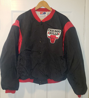 VINTAGE SWINGSTER CHICAGO BULLS MEN'S BLACK WIND BREAKER JACKET SIZE XL USA-image