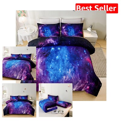 Kids King Size Galaxy Bedding Set - Cozy Microfiber Comforter with 2 Pillowcases-image