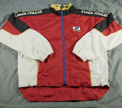 Vintage Fila Jacket Mens Large Blue White Track Wind Breaker Big Logo Spell Out-image