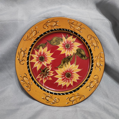Pier 1 Imports Dinner Plate Sunflower Terra Cotta Hand Painted Floral 10.5