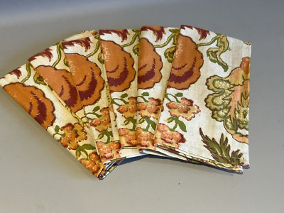 Pier 1 Imports Paisley Print Beige/Orange/Green Dinner Napkins - 6 Napkins-image
