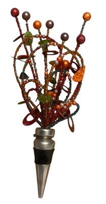 Pier 1 One Imports Glass Bottle Wine Stainless Stopper Color Beaded Spray Design-image