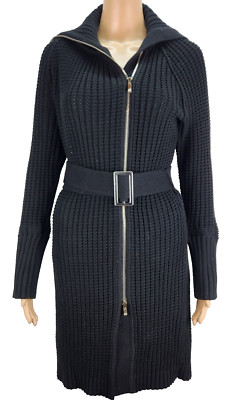 Anne Klein sweater Women M belted zipper open knit casual cozy comfort chic-image