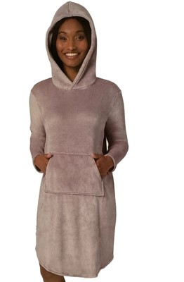 Ladies' Cozy Plush Sleep Hooded Lounger 32 Degree Heat Heron S/M Lavender-image